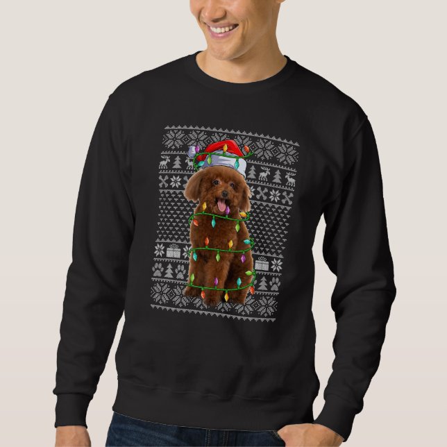 Ugly Xmas Sweater Style Santa Toy Poodle Dog Chris Lång Ärmad Tröja (Framsida)