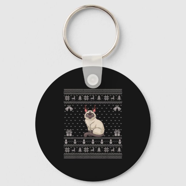 Ugly Xmas Sweater Style Siamese Cat Reindeer Chris Nyckelring (Framsida)