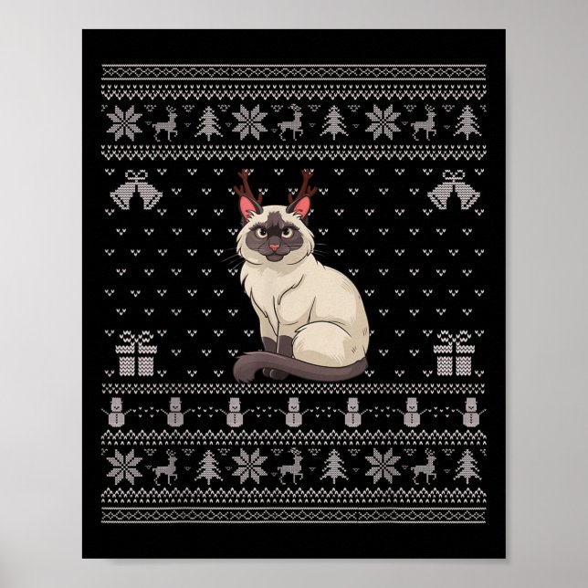 Ugly Xmas Sweater Style Siamese Cat Reindeer Chris Poster (Framsidan)