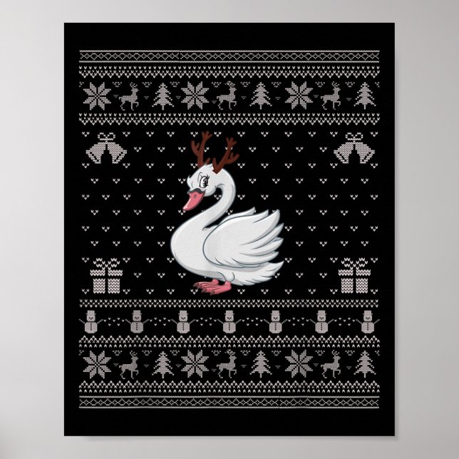 Ugly Xmas Sweater Style Swans Reindeer Christmas  Poster (Framsidan)