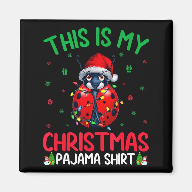 Ugly Xmas Tree Lights Santa Ladybug Christmas Paja Magnet (Framsidan)