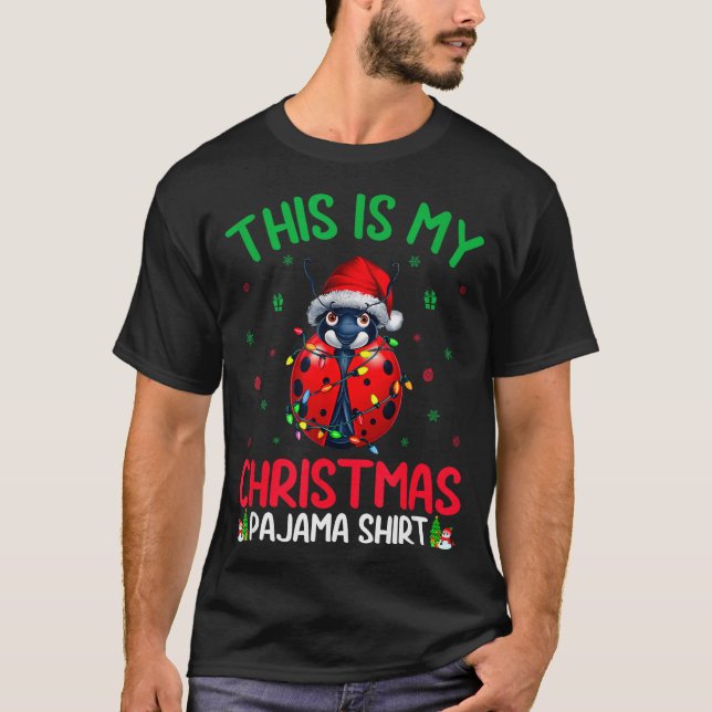 Ugly Xmas Tree Lights Santa Ladybug Christmas Paja T Shirt (Framsida)