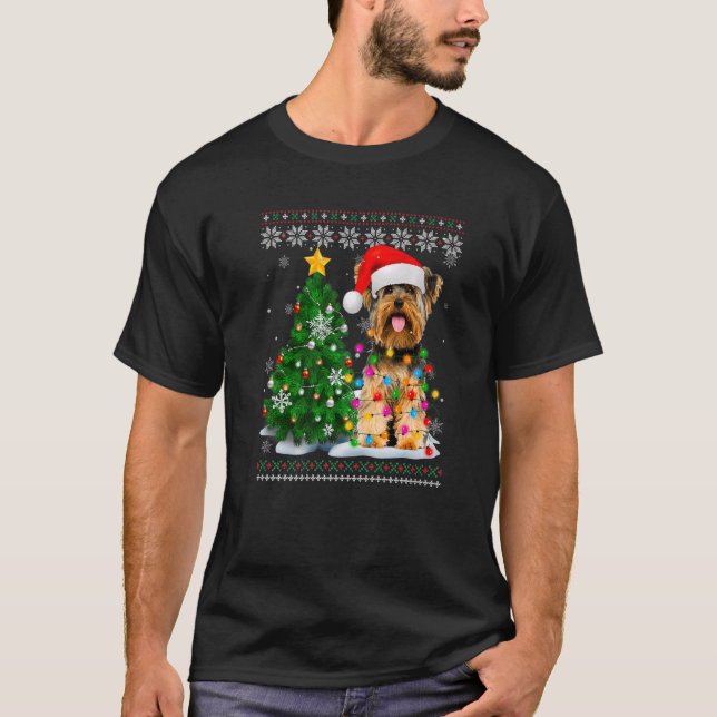 Ugly Yorkshire Terrier Hund Santa Hat jul Tre T Shirt (Framsida)