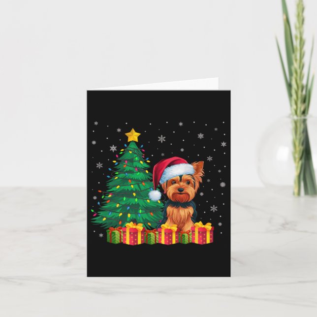 Ugly Yorkshire Terrier Santa Hat jul Ljus Kort (Framsida)