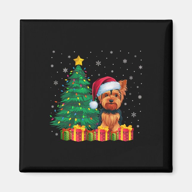 Ugly Yorkshire Terrier Santa Hat jul Ljus Magnet (Framsidan)