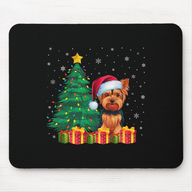 Ugly Yorkshire Terrier Santa Hat jul Ljus Musmatta (Framsidan)
