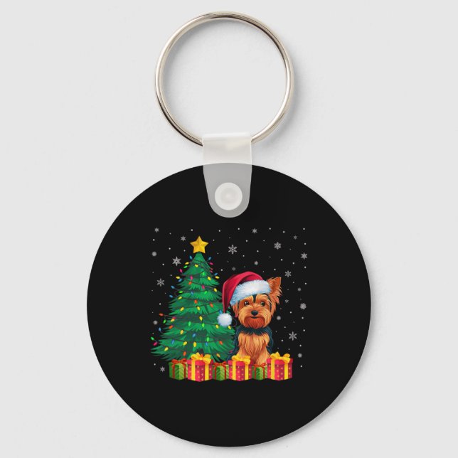 Ugly Yorkshire Terrier Santa Hat jul Ljus Nyckelring (Framsida)