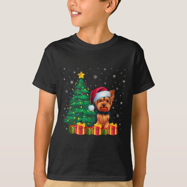 Ugly Yorkshire Terrier Santa Hat jul Ljus T Shirt (Framsida)