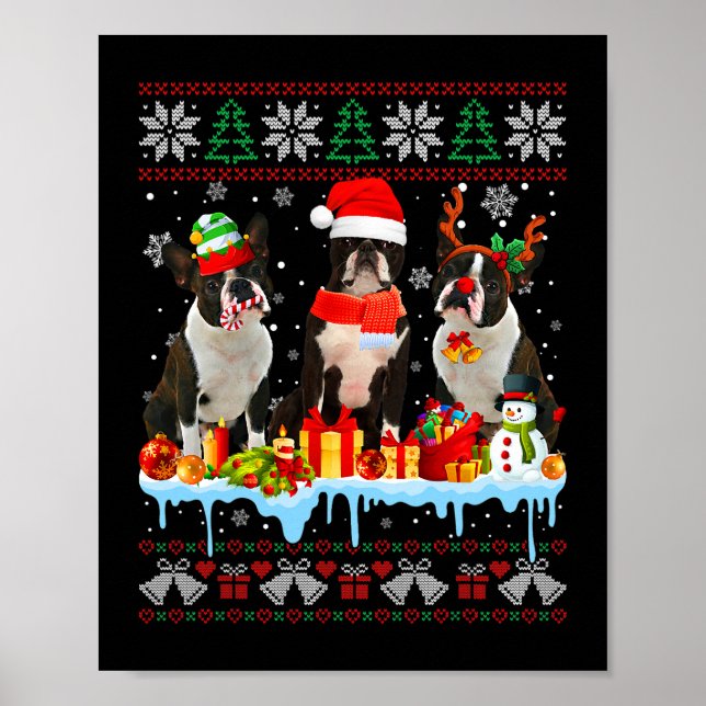 Ugt jul Boston Terrier Hund Santa Julafton Hund C Poster (Framsidan)