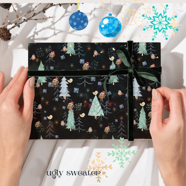 Ugt, söt Uggla, Party söt Presentpapper (Ugly Sweater Christmas Party cute Owl Wrapping Paper)