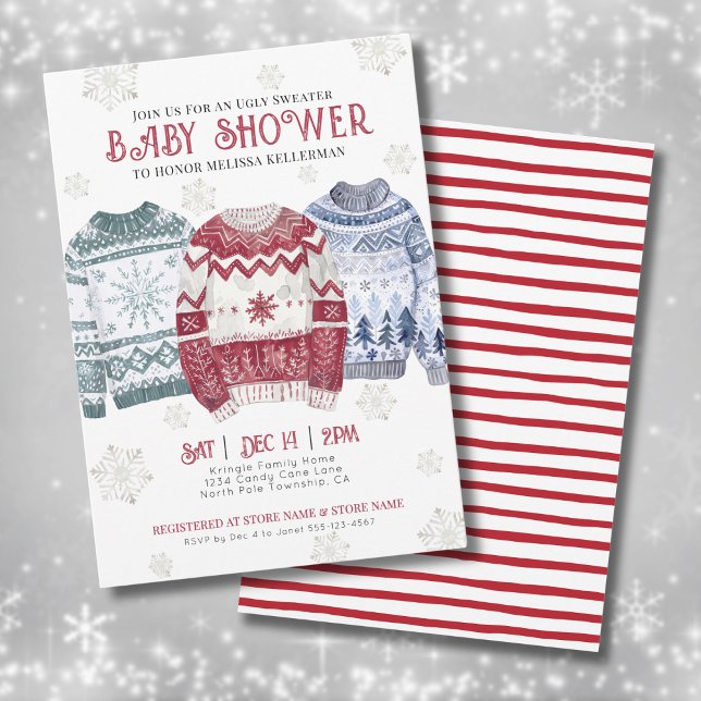 Ugt sötare jul - babyskal inbjudningar (Ugly Sweater Christmas Baby Shower Invitation)