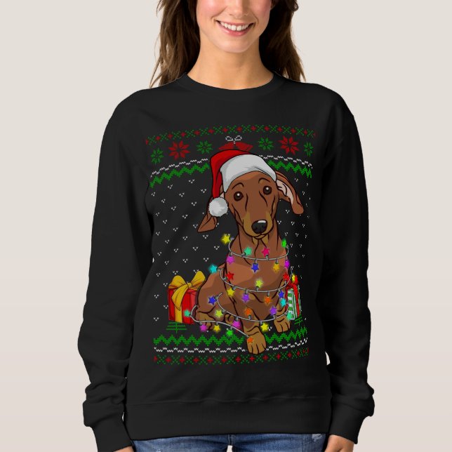 Ugt Sötare jul Ljus Dachshund Hund älskare T Shirt (Framsida)