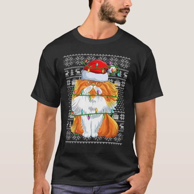 Ugt sötare Stil Julafton Ljus Santa Persian Cat C T Shirt (Framsida)