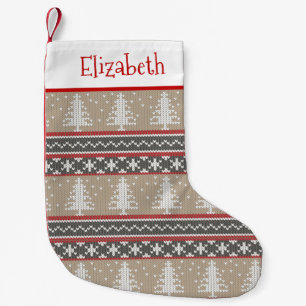 Ugt Sweater Sticka jul Mönster   Tan och Red Liten Julstrumpa