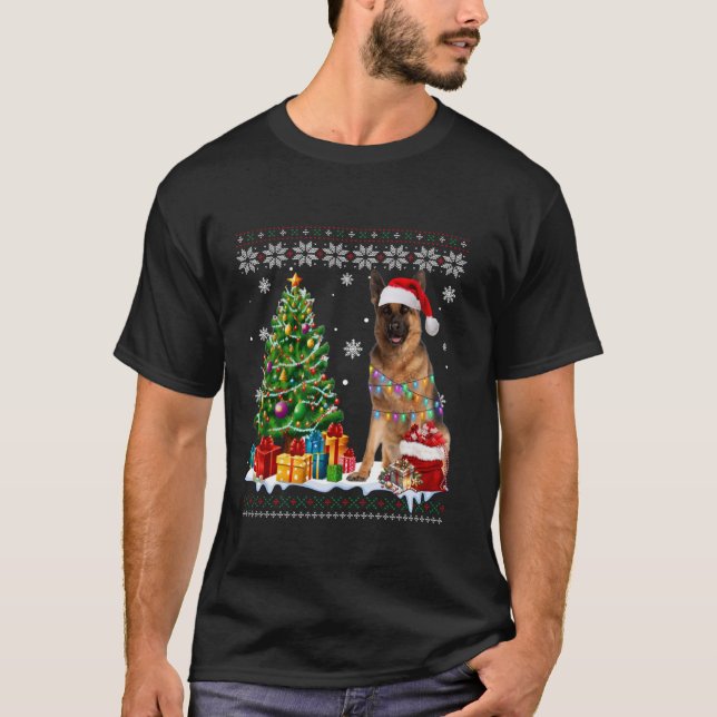 Ugt Tysk Shepherd Hund Santa Hat Julgran T Shirt (Framsida)