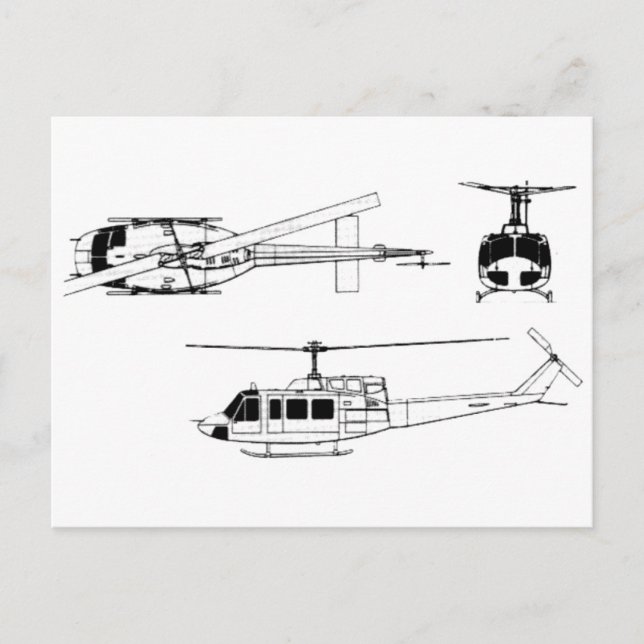 UH1 Huey Blueprint (Iriquis) Vykort (Framsida)