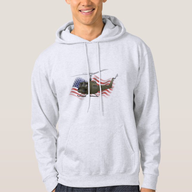 UH-1 Huey Helicopter med US Flagga Hoodie (Framsida)