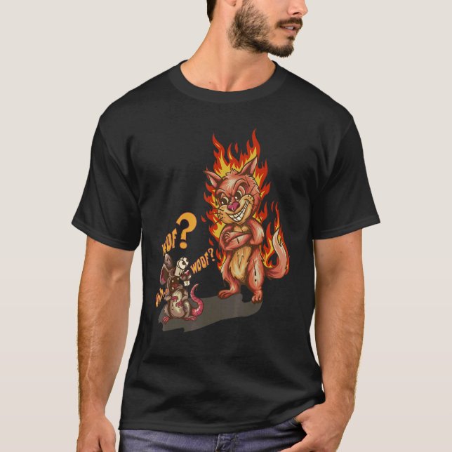 Uhh Woof Cat and Mouse Hund T Shirt (Framsida)