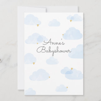 Uitnodiging babyshower jongen wolken lichtblauw inbjudningar