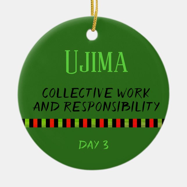 Ujima - Kwanzaa Dag 3 Grön Julgransprydnad Keramik (Framsidan)