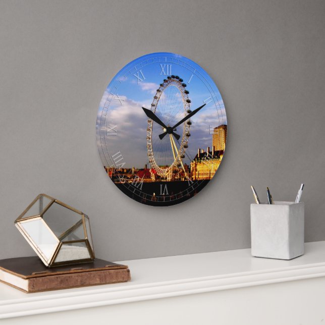 UK Beautiful LONDON EYE Scenery Stor Klocka (Kontor)
