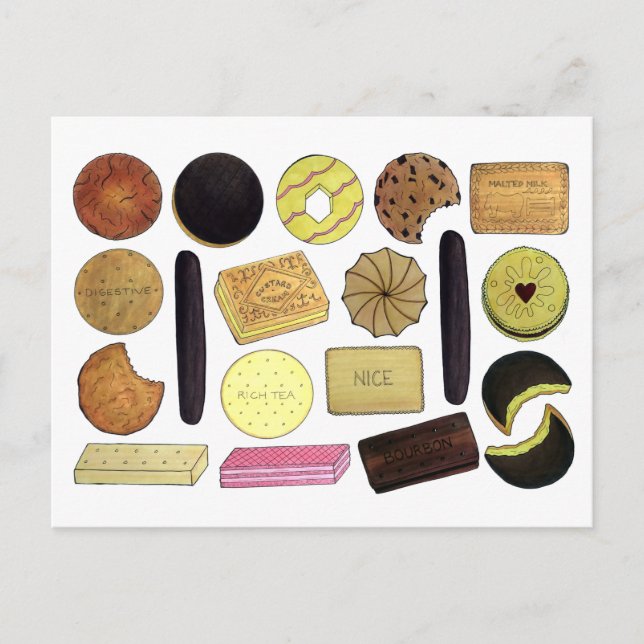 UK British Biscuits Shortword Rik Tea Digestives Vykort (Framsida)