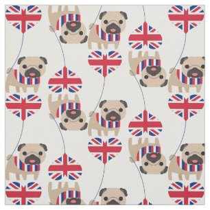 UK British Pug Fabric Tyg