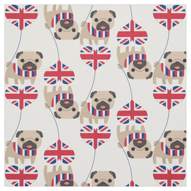 UK British Pug Fabric Tyg (Provkarta)