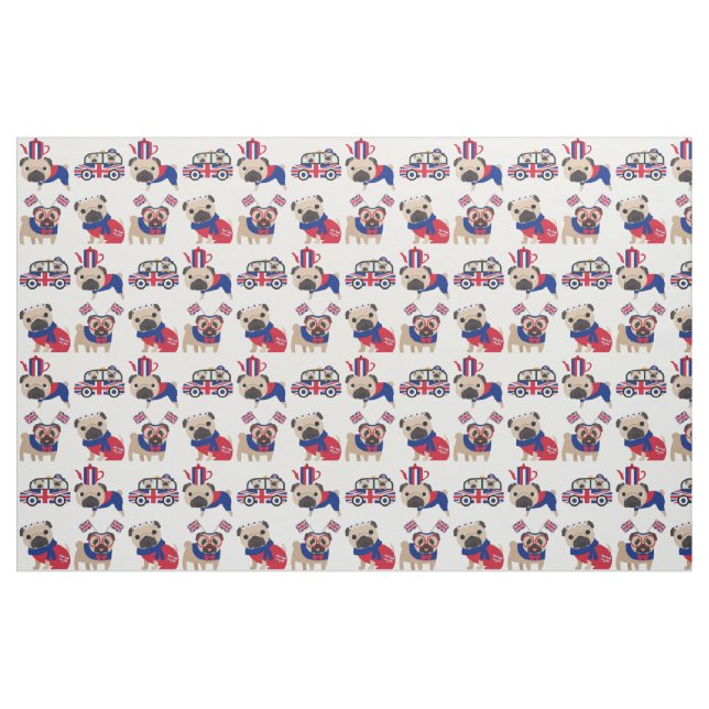 UK British Pug Fabric Tyg (Fat Quarter)
