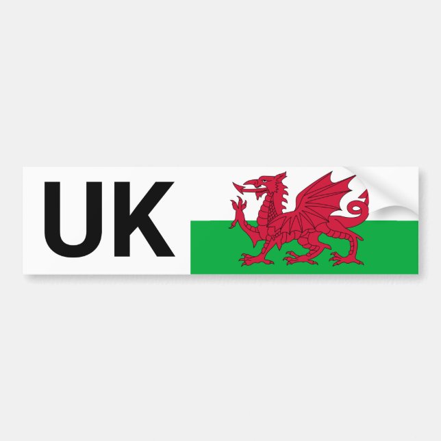 UK Car Sticker & Wales reser utomlands /Welsh flag Bildekal (Framsidan)