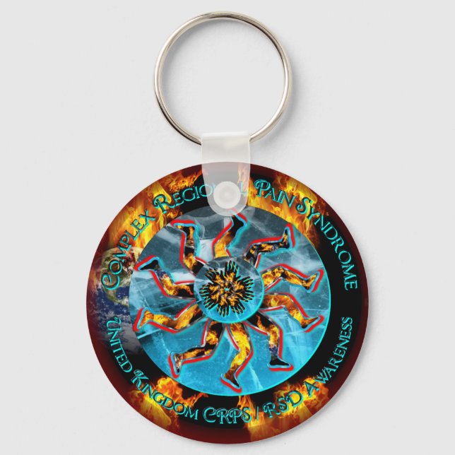 UK CRPS/RSD Awareness Flaming Globe 2f Keychain RE Nyckelring (Framsida)