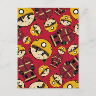 UK Firefighter Patterned Postcard Vykort
