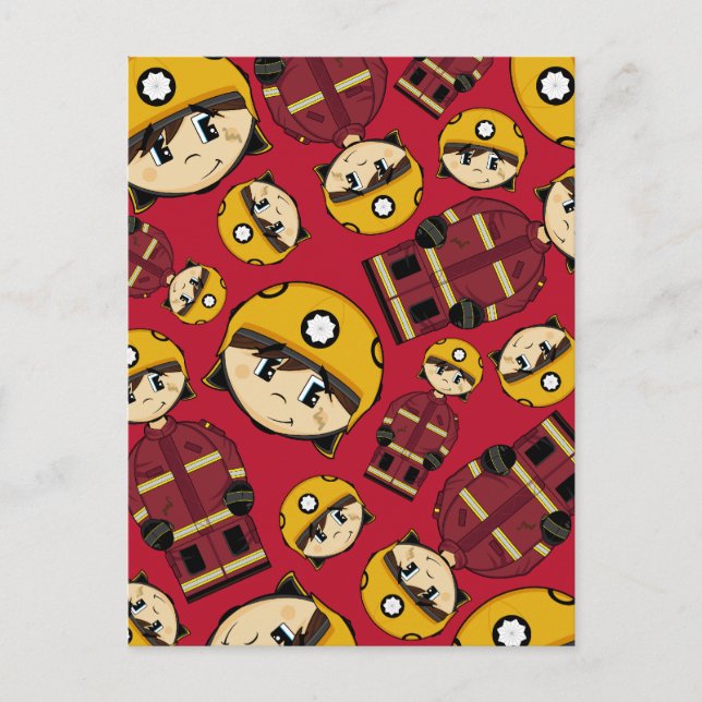 UK Firefighter Patterned Postcard Vykort (Framsida)