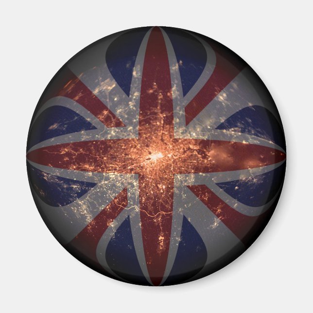 UK Fisheye Flagga över London i natt Magnet (Framsidan)