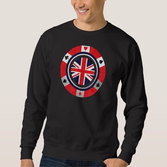 Uk Flagga British Union Jack Poker Chip Lång Ärmad Tröja (Framsida)