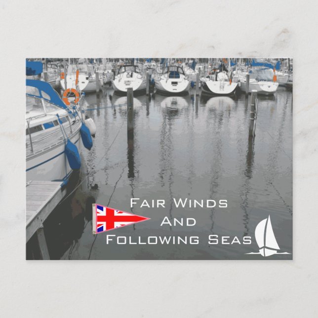 UK Flagga Fair Vinds after Seas Nautical Phrase Vykort (Framsida)