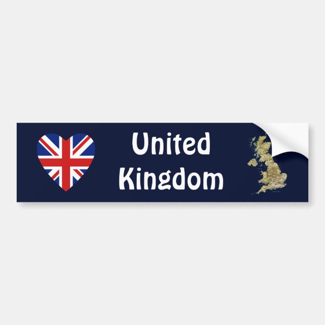UK Flagga Heart + Karta Bumper Sticker Bildekal (Framsidan)