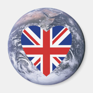 UK Flagga Heart over Planet Earth Magnet