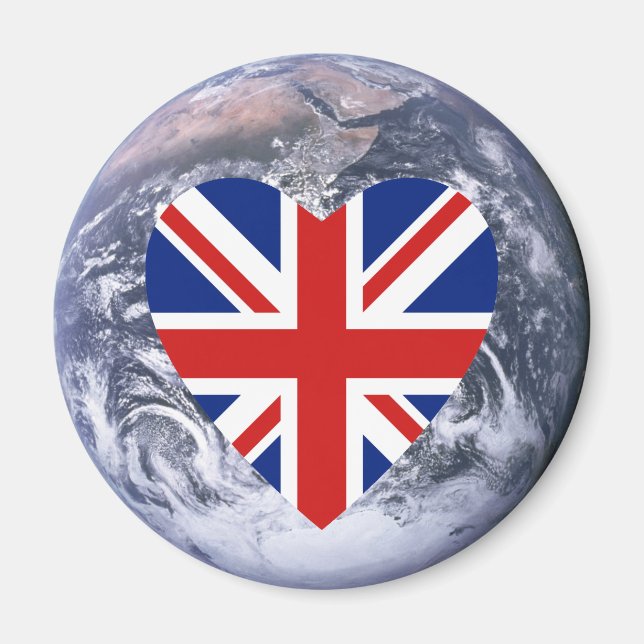 UK Flagga Heart over Planet Earth Magnet (Framsidan)