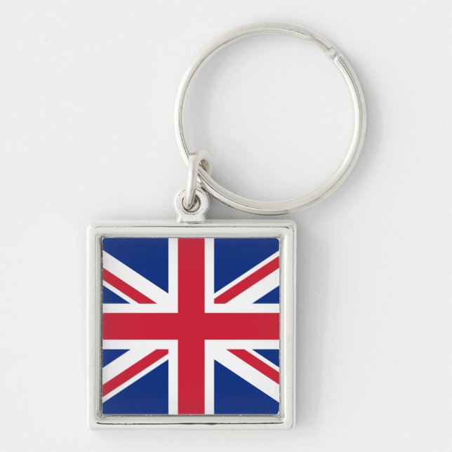Uk-flagga Keychain Fyrkantig Silverfärgad Nyckelring (Framsidan)