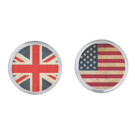 Uk-flagga och USA flaggaCufflinks Silverpläterade Manschetterknappar