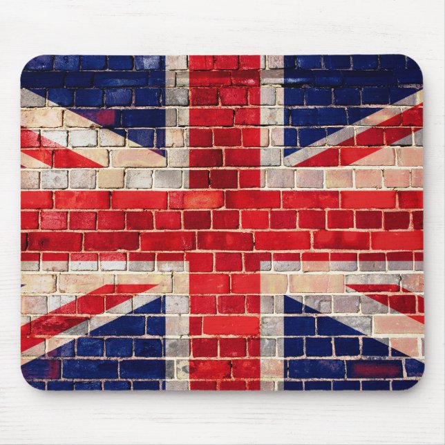 UK-flagga på en musmatta med tegelvägg (Framsidan)