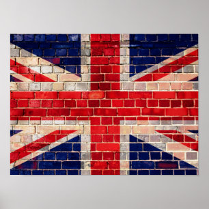 Uk-flagga på en tegelstenväggaffisch poster