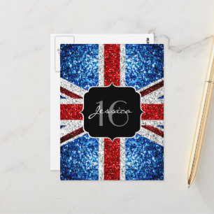 UK flagga röd vit blå gnistrar gnistrar Sweet 16 Vykort