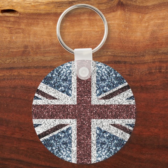 UK flagga Rustic vintage sparkles glitter bling Nyckelring (Framsida)