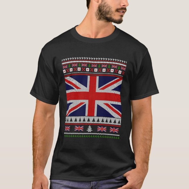 Uk Flagga Ugly Sweater Jumper till jul T Shirt (Framsida)