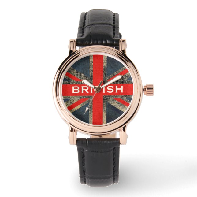 UK Flagga Union Jack Anpassningsbar Leather Strap  Armbandsur (Framsida)
