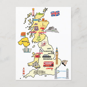UK karta ILLUSTRERAD KARTA ÖVER FÖRENTA KONUNGRIKE Vykort