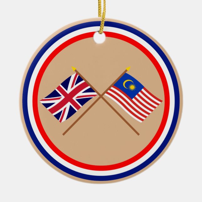 UK och Malaysia korsad flaggor Julgransprydnad Keramik (Framsidan)