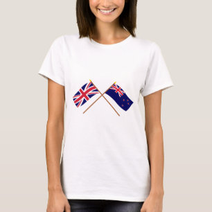 UK och nyazeeländsk korsad flaggor T Shirt